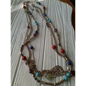 2028 Jewelry / Long Layered beaded chain multistrand Ethnic Boho Necklace
